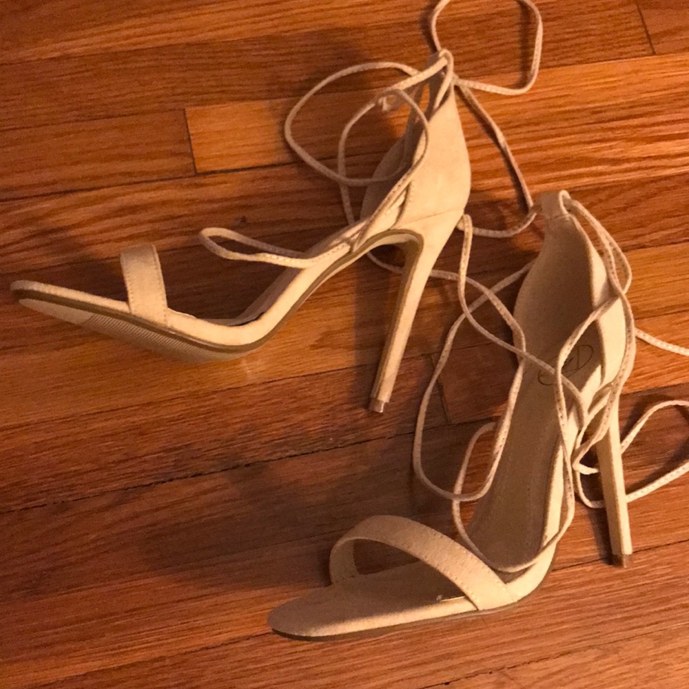 Missguided nude tie suede sandal heels